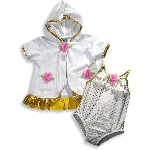 SWIM 'N PRETTY Toddler Girl's One-Piece Suit with Cover-Up - 2 Tod White, Gold - Picture 1 of 1